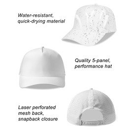 ZTL Men Women Quick Dry Baseball Cap Water-Resistant Performance Laser Cut Mesh Snapback Hat White