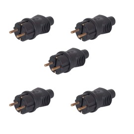 Rubber Schuko Plug 220 V IP44 Black Pack of 5