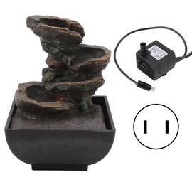 Tabletop Water Fountain Durable Resin 4 Tiers LED Light Waterfall Sound Desk Fountain for Home Office Hotel US Plug 110V