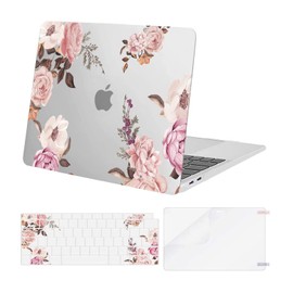 MOSISO Funda Dura Compatible con Macbook Air 13 Pulgadas 2022 2021 2020 2019 2018 A2337 M1 A2179 A1932 Retina,Peonía Carcasa Rígida&Cubierta de Teclado(USA Versión)&Protector de Pantalla, Transparente
