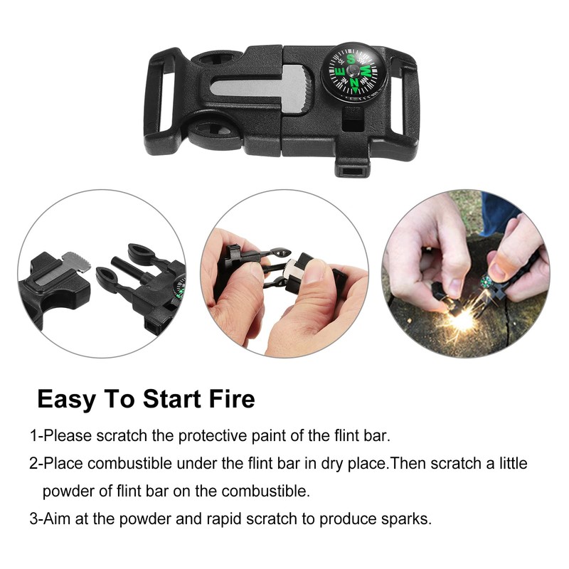 Lixada 10Pcs Emergency Whistle Buckle with Flint Scraper Fire Starter