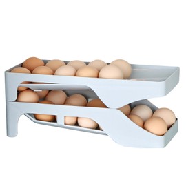 Refrigerator Egg Tray | Large Capacity Egg Rack Auto Rolling Dispenser | Gathering up to 28 Eggs Kitchen Egg Organizer Reusable for Cabinets, Chicken Coop