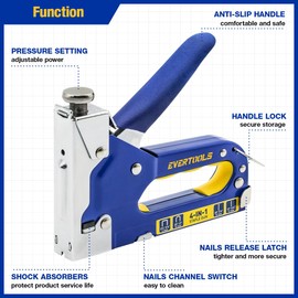 EVERTOOLS 4-in-1 Heavy Duty Staple Gun Kit with 6,000 Staples, Adjustable Power and Jam-Free Design, Includes Staple Remover and Gloves for Upholstery, Furniture, Carpentry, Decoration and DIY