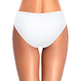 Tempt Me - Parte inferior de bikini para mujer, cintura media, traje de baño fruncido, Blanco, Large