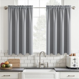 MRTREES Kitchen Waterproof Curtains, Blackout Thermal Curtains with Rod Pocket for Bedroom Cafe Cupboard Caravan Bay Window, 2 Panels 75x115 CM 30x45 Inch Light Grey