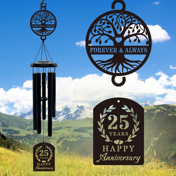 37'' 25th Anniversary Wind Chime Gifts, Silver Anniversary Keepsake Gifts