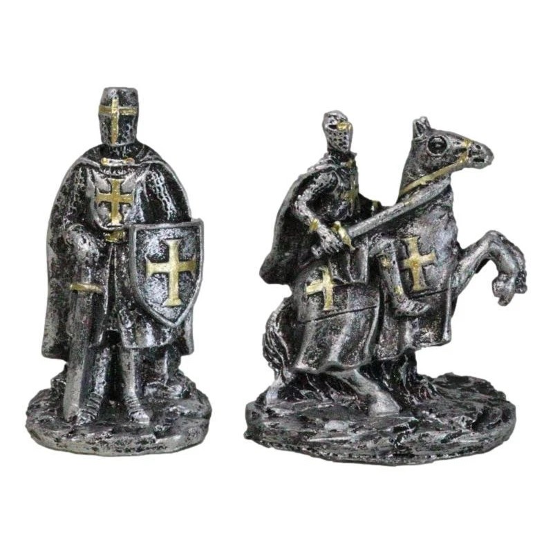 Set of 12 Medieval Crusader Knights With Swords Shields Horses