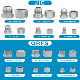 182 PCS JIC and ORFS Master Industrial Hydraulic Cap and Plug Hose Tube and Pipe Fitting Kit Cap and Plug Kit with 45 PCS O-Ring Seals, Black Double Sided Organizer