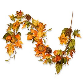 National Tree 72 Inch Sunflower Garland with Maple Leaves and Pinecones (RAHV-HYX0260A)