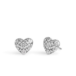 COACH Women's Signature Quilted Heart Stud Earrings