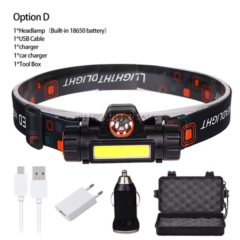 Q5 + COB LED Headlamp with Dual-Beam Lighting, Adjustable Tilt