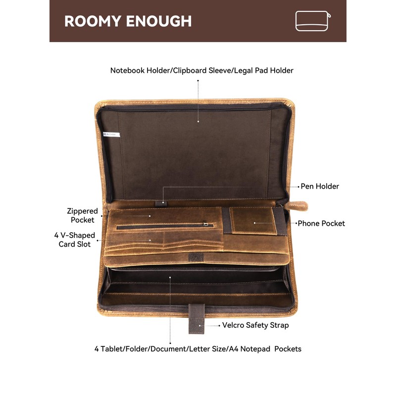Carpetene Genuine Leather Portfolio, Professional Padfolio Binder Organizer with Zipper,