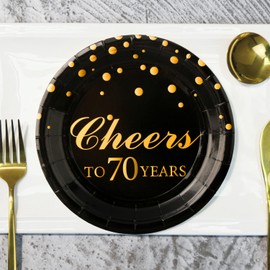 Pandecor Birthday Party Plates and Napkins Party Supplies,Disposable Birthday Party Decorations Set Serve up to 20 Guests (70 years old)