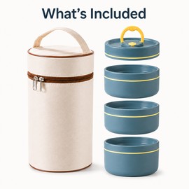 Insulated Lunch Container Set for Adults and Kids - Portable Thermal Lunch Box with 3 Stackable Food Containers Blue