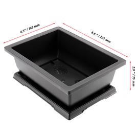 JOIKIT 10 Pack 9 Inch Plastic Bonsai Training Pots with Drainage Hole Trays Saucers, Rectangular Planter Bonsai Tree Pots, Black Plant Growing Pots for Garden, Decoration, Balcony