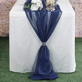 New Creations Fabric & Foam Inc, Chiffon Table Runner Extra Long, Wedding Runners, Holiday Table Runners, Long Table Runners, (Navy Blue, 58" Wide x 180" Long)