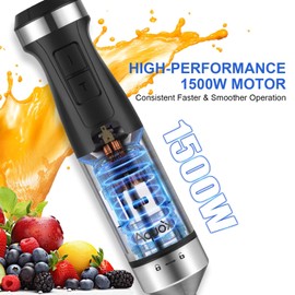 Immersion Blender 5 in 1 Handheld Blender 1500W, 20 Speed Mode&Turbo Boost, Heavy Duty Motor Electric Hand Blender with Chopper, Whisk, Frother, Beaker, for Baby Food, Sauce, Soup, Aquox