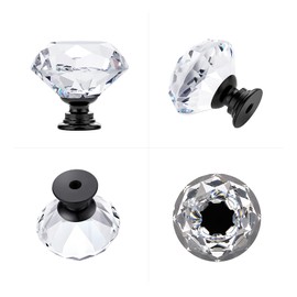 Ravinte 20 Pack Crystal Drawer Knobs - Glass Cabinet Knobs, Diamond Shaped, 30 mm with Black Base