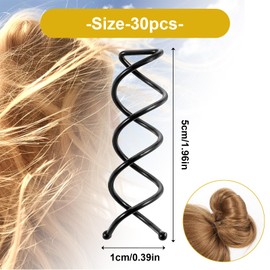 30 Pcs Spiral Hair Pins Alloy Twist Bobby Pins Corkscrew Bun Spin Pins Non-Scratch Round Clip Black Hair Screws Twister Premium Hair Accessories for Women Girls Thick Style DIY