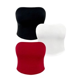 SOLY HUX Women's Plus Size Tube Top 3 Piece Strapless Crop Tops Sleeveless Basic Bandeau Tops Black White Red 5X-Large Plus