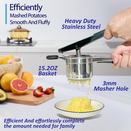 Potato Ricer,Ricer for Mashed Potatoes with Fixed Ricer Disc, Large 15 oz Potato Ricer Stainless Steel Make Creates Smooth Fluffy Creamy Mashed Potatoes,Vegetables and Baby Food (Black)