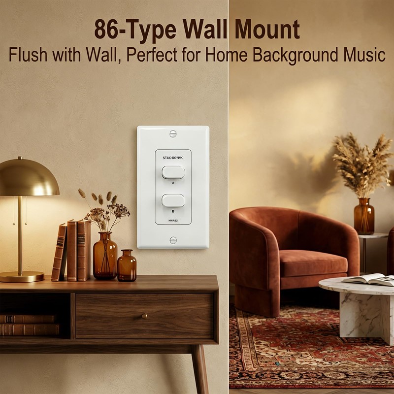 in-Wall 2-Zone A/B Speaker Selector Switch, 120W Peak Power Per
