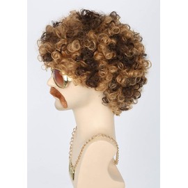 Topcosplay Men Wigs 70s 80s Disco Hippies Afro Wig Short Curly Male Wigs Blonde Mixed Brown Halloween Costume Wig