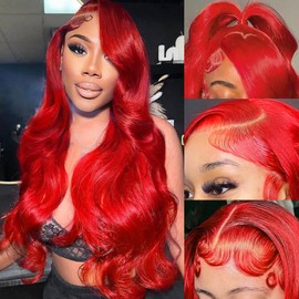 KEKEYY 22 Inch Red Lace Front Wigs Human Hair 200% Density HD Lace Front Wig 13x4 Body Wave Lace Frontal Wigs Human Hair Pre Plucked Red Wig Human Hair With Baby Hair