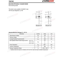 Chanzon 1N4148 Small Signal Fast Switching Diodes High-Speed Axial 200mA 100V DO-35 (DO-204AH) IN4148 Silicon Diodes (Pack of 100 Pieces)