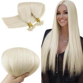 RUNATURE Long Bondings Extensions Real Hair 1 g 60 cm Blonde Hot Fusion Remy Hair Extensions Real Hair Bonding 50 g 50 Strands Invisible U-Tip Keratin Extensions Real Hair Colour #60 Plain Blonde