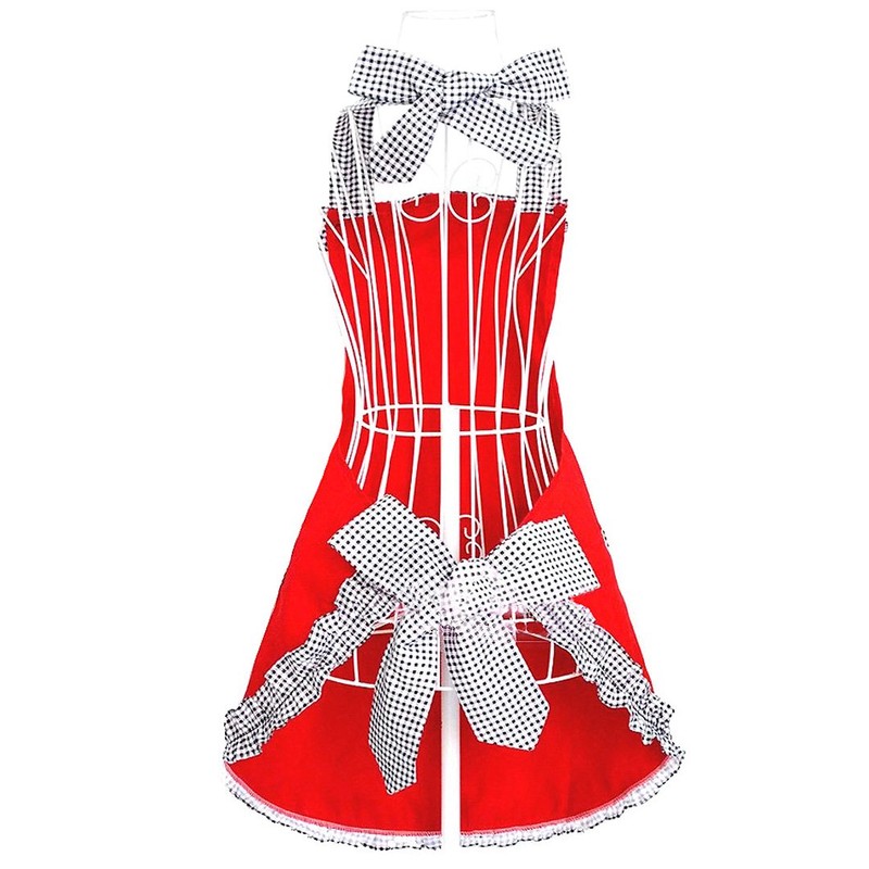 Hyzrz Cute Red Cotton Ruffle Youth Girls Apron Kitchen Cooking