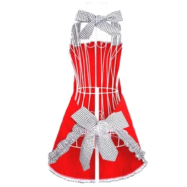 Hyzrz Cute Red Cotton Ruffle Youth Girls Apron Kitchen Cooking Aprons for Women with Pockets