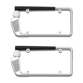 Golf Club/Ball Chrome License Plate Frame 2 Pack No Caps