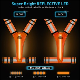 Topward LED Reflective Vest Safety Gear, Light Up Vest for Night Walking Cycling, High Visibility Running Vest with Reflective Strips, USB Rechargeable with Adjustable Waist/Shoulder