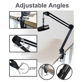 Boseen Microphone Boom Arm Stand with Pop Filter for MV7, Heavy Duty Adjustable Suspension Boom Scissor Mic Stand with Mic Foam Windscreen and Extension Tube Compatible with MV7 Microphone