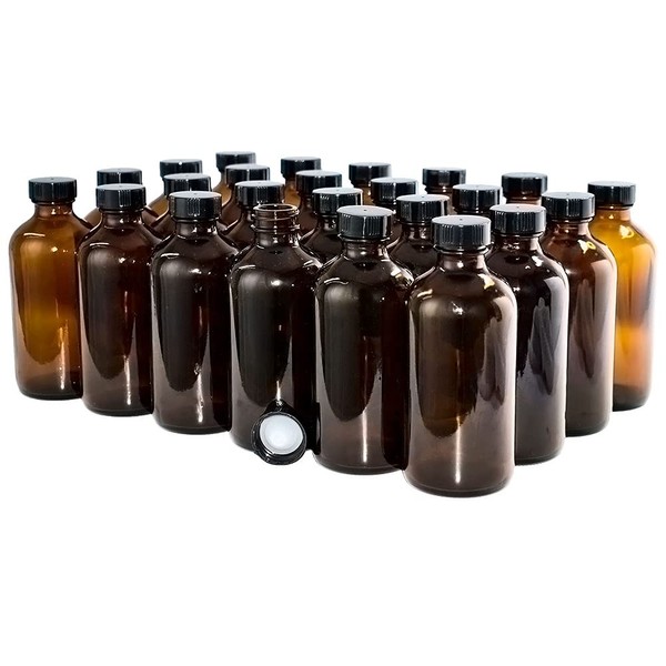 GBO GLASSBOTTLEOUTLET.COM (Pack of 24) 8 oz. Amber Boston Round