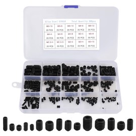 Tunejoy Pack of 300 Grub Screws Assortment Hexagon Socket Screws Grub Screws M2.5 M3 M4 M5 M6 M8 Hex Screws Carbon Steel with Allen Key Black