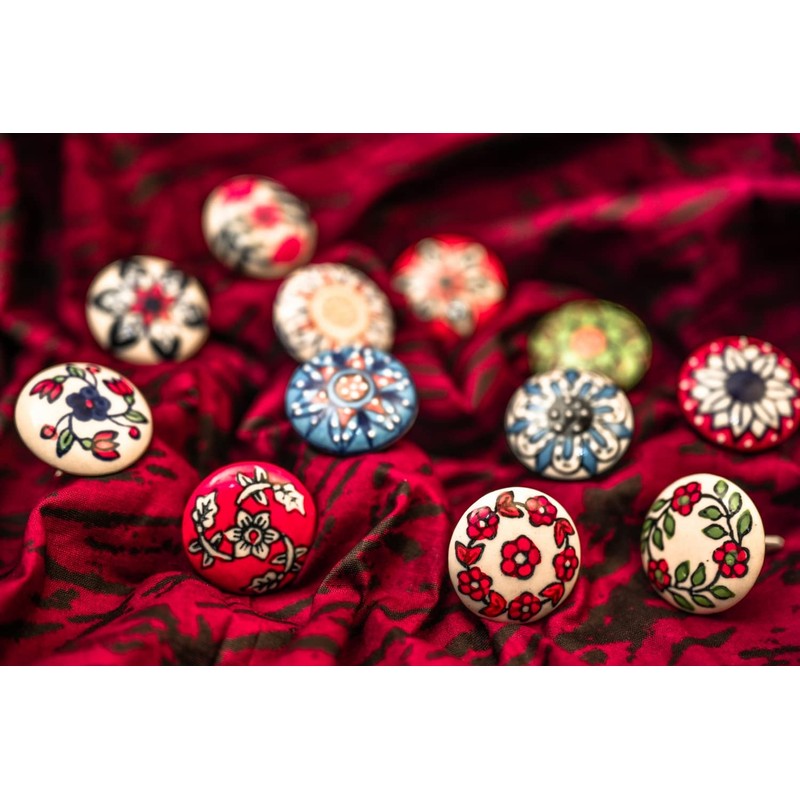 Mix of Vintage Ceramic Knobs, Pack of 12, Flower Design