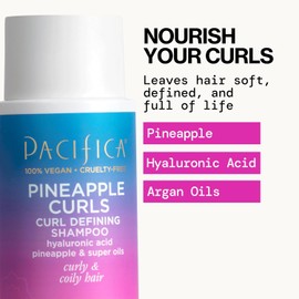 Pacifica Beauty, Champú natural para mejorar los rizos de piña, para cabello rizado, rizado y texturizado, aroma fresco a piña, ácido hialurónico + aceite de argán, sin silicona, vegano y sin cruelda