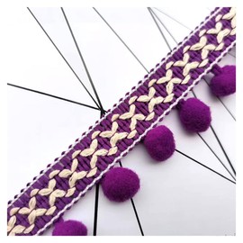 SMTCM 5 Yards Colourful Pom Poms Tassel Border 3 cm Pompom Trim Pompoms Fringe Trim Bobble Ribbon for Sewing Crafts Pompom Ribbon for DIY Costumes Clothing Curtain Decoration Purple