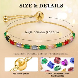 J.Fée Gold Bracelet for Women Gold Tennis Bracelets for Womens with Long CZ,Gold Bracelets Silver Jewellery for Women,Adjustable Bracelets Gold Plated Women Colorful Bracelet Valentines Gifts for Her