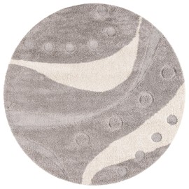 SAFAVIEH Florida Shag Collection Area Rug - 6'7" Round, Grey & Ivory, Abstract Design, Non-Shedding & Easy Care, 1.2-inch Thick Ideal for High Traffic Areas in Living Room, Bedroom (SG473-8011)