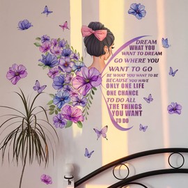 Large Butterfly Wall Decals Inspirational Girl Wall Stickers Vinyl Peel and Stick Phrase for Women Girls Bedroom Living Room Office Bathroom Wall