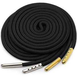 YJRVFINE Athletic Round Shoe Laces: 2 Pairs 71 Inch Black Sports Shoelaces with Metal Tips for Sneakers