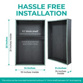 Simple Shower Solutions Niche for Shower Wall Insert Shelf, Rectangular, Recessed Wall Niche Bathroom Shelf, Shower Niche Insert Tile Ready, Shower Insert Kit Complete, Waterproof Foam, 14x22 in