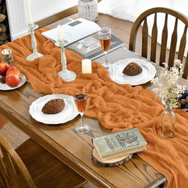 Artoid Mode Boho Cheesecloth Gauze Orange Wedding Table Runner 90 x 300 cm Washable Table Decoration Party Birthday Valentine's Day Baby Shower Decor