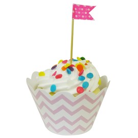 Wrapables Cupcake Wrappers, Standard, Chevron, Pink, Set of 60