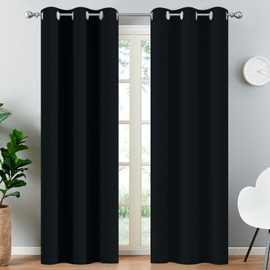 Yakamok Blackout Curtains Room Darkening Thermal Insulated Window Panels,Solid Grommet Top Drapes for Bedroom/Living Room(38Wx90L, Black, 2 Panels)