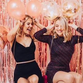 Generic Foil Curtain with Fringe Trim, Metallic, Photo Booth Prop for Birthday Wedding Engagement Baby Shower Bachelorette Christmas Holiday Celebration Party Decorations (Rose Gold)