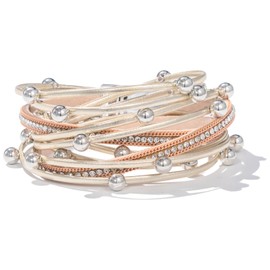 FANCY SHINY Leather Beaded Bracelet Boho Wrap Bracelet Gothic Jewelry Studded Bead Rhinestone Goth Bracelet for Women with Magnetic Clasp(Gold)